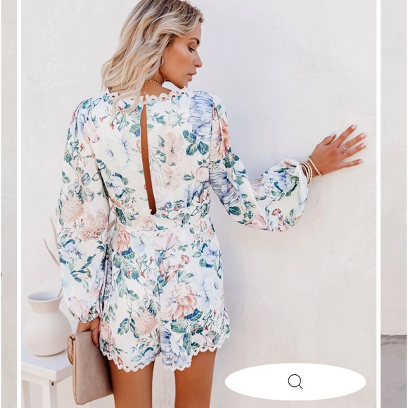 142. Luxxel No Love Lost Floral, Crochet Romper with Pockets, Size Large, NWT - Picture 3 of 17